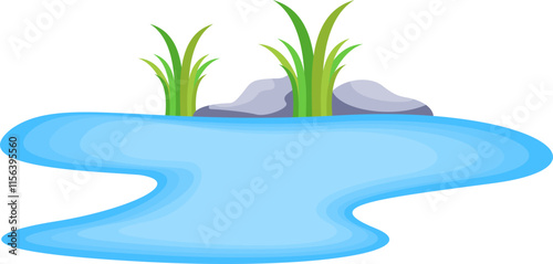 Illustration of Oasis water Tranquil Pond with Greenery