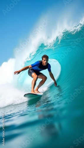 Surfer Rides a Powerful Ocean Wave Barrel photo