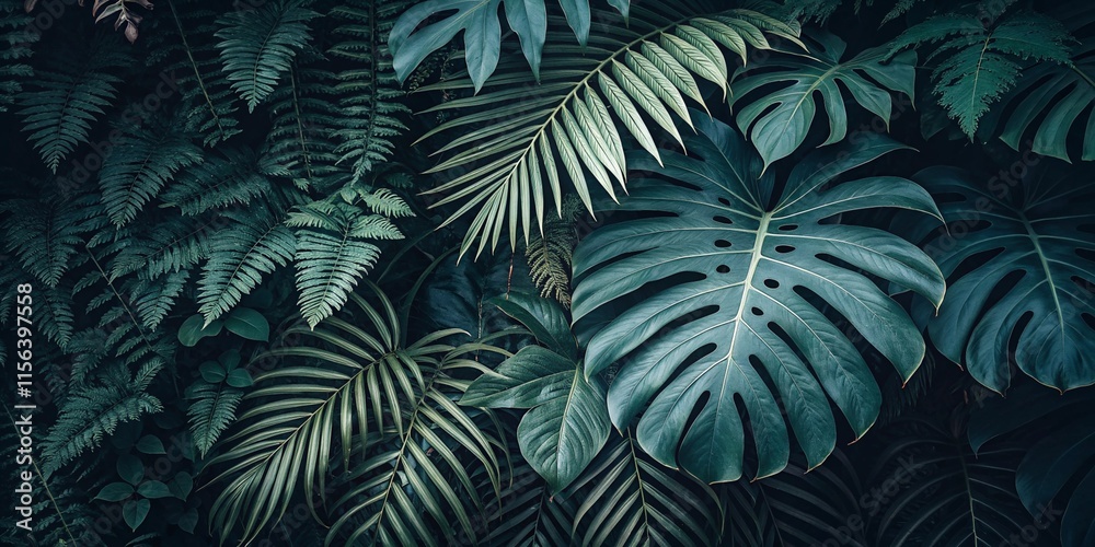 Fototapeta premium Tropical leaves background with beautiful colors