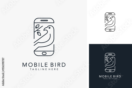 Bird and smartphone for mobile bird logo design