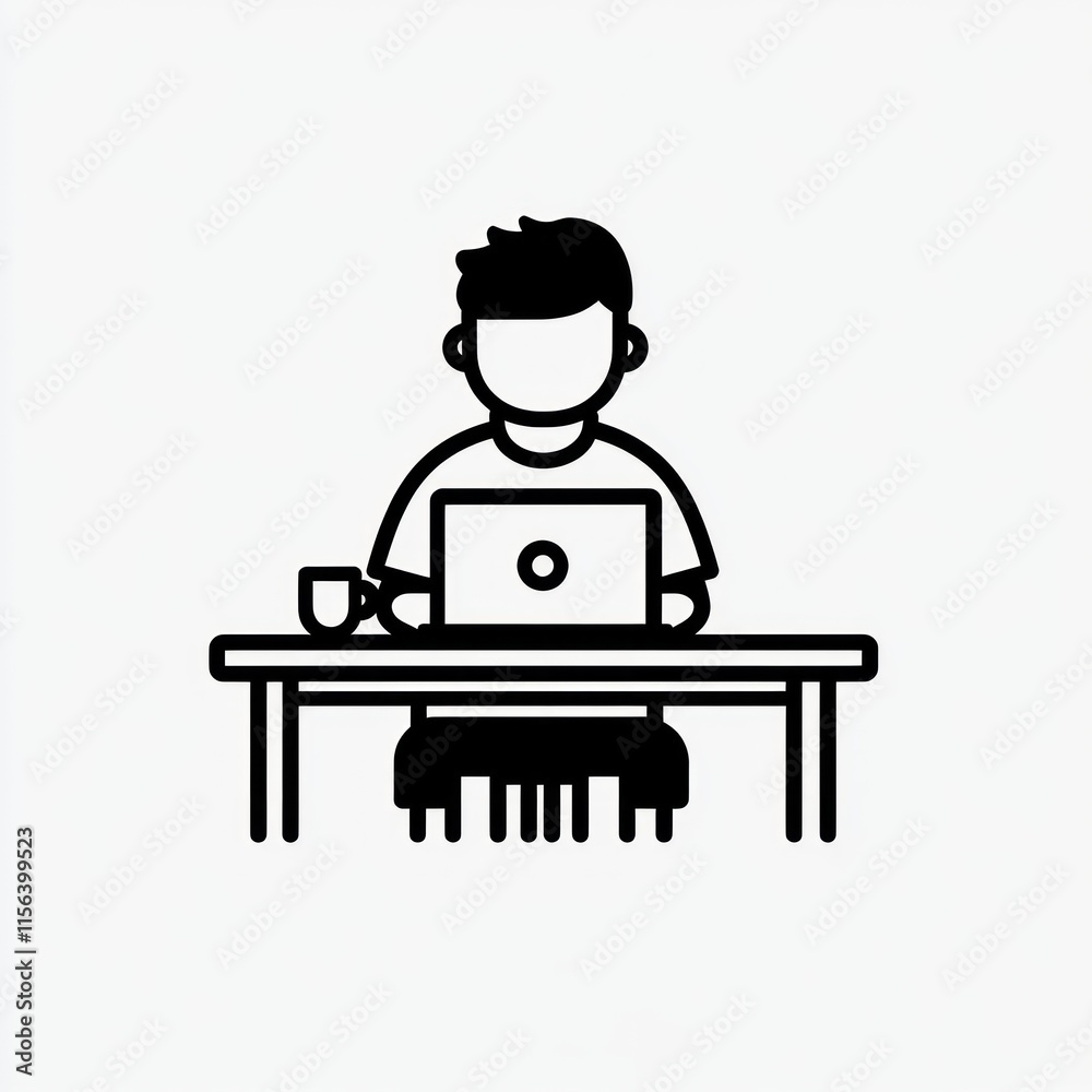 Person working on laptop at desk with cup of coffee. Person working on laptop at desk with cup of coffee.