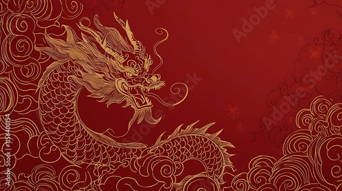 A powerful dragon illustrated with flames and dynamic motion, paired with festive text on a postcard