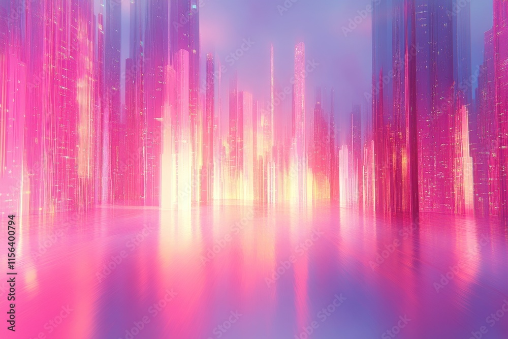 Pink neon cityscape at sunset; glowing skyscrapers reflect on a glassy surface. Ideal for futuristic, technology, or urban themes; adds vibrant energy. Pink neon cityscape at sunset; glowing skyscrapers reflect on a glassy surface. Ideal for futuristic, technology, or urban themes; adds vibrant energy.