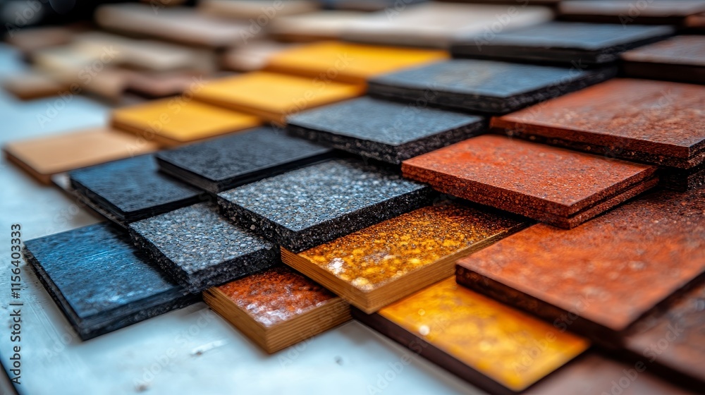 Colorful material samples displayed in overlapping rows. Colorful material samples displayed in overlapping rows.