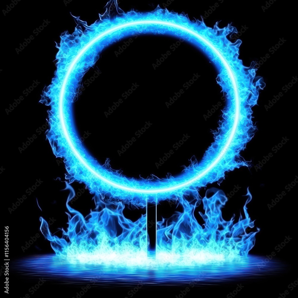 Naklejka premium Blue Flame Circle with Sparkling Fire and Motion Effects