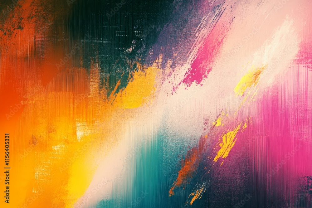Obraz premium Dynamic abstract artwork featuring bold brush strokes and a vibrant color palette of orange, pink, and blue.