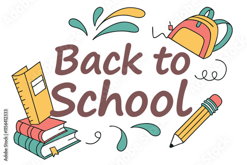 Back to School colorful Clipart, logo type,  white clean background I