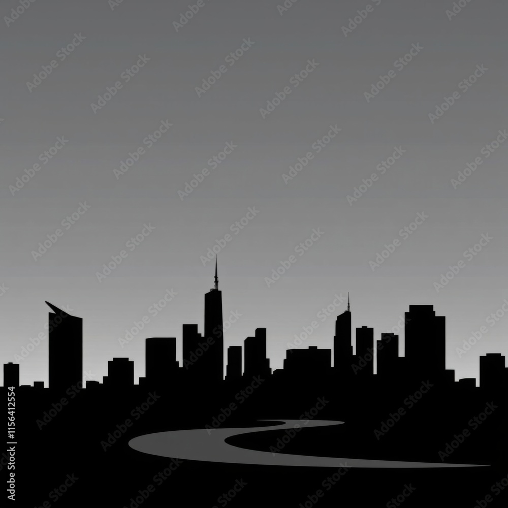 Fototapeta premium Modern cityscape skyline silhouette drawing. skyline silhouette. cityscape illustration architecture city 
