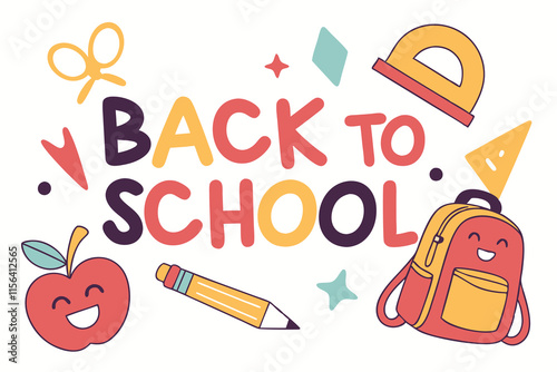 ABack to School colorful Clipart, logo type,  white clean background C