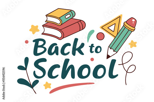 Back to School colorful Clipart, logo type,  white clean background B