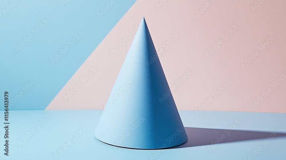 Blue Christmas tree with ribbon and party hat in 3D geometric design Blue Christmas tree with ribbon and party hat in 3D geometric design