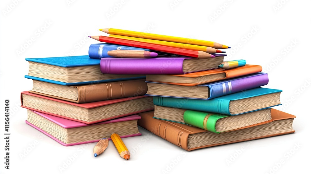 Books for school with vibrant pencils Books for school with vibrant pencils