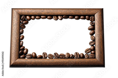 coffee beans frame wooden picture frame border on white background photo