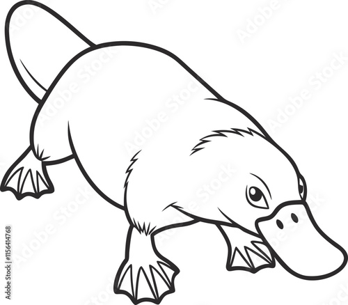 Platypus outline vector and illustration line art design on a white background.