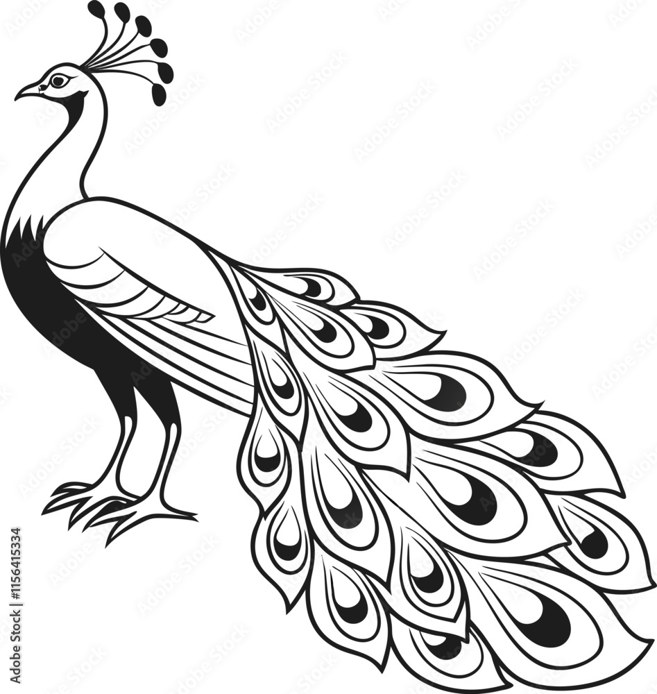 Fototapeta premium Peacock outline vector and straightforward illustration line art design on a white background.
