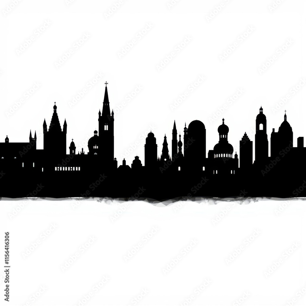 Abstract black and white city skyline silhouette featuring medieval architecture and modern elements blending seamlessly together. skyline silhouette. cityscape illustration architecture city Abstract black and white city skyline silhouette featuring medieval architecture and modern elements blending seamlessly together. skyline silhouette. cityscape illustration architecture city