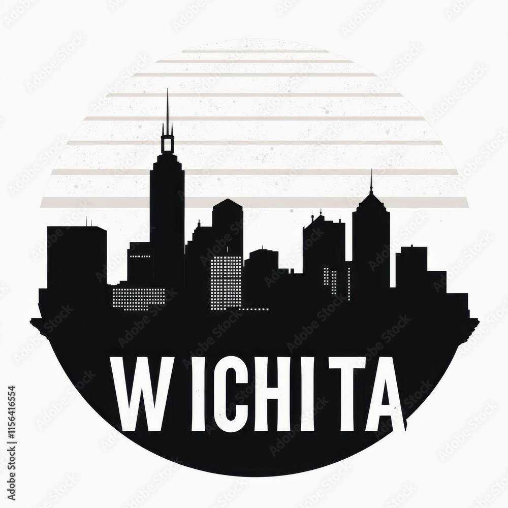 Naklejka premium Retro vintage skyline silhouette wichita t-shirt design souvenir gift. skyline silhouette. cityscape illustration architecture city
