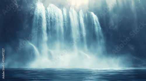 A long exposure shot of a silken waterfall flowing over rocks, creating a dreamy, ethereal effect, highlighting the serenity and beauty of nature. Silken. Illustration