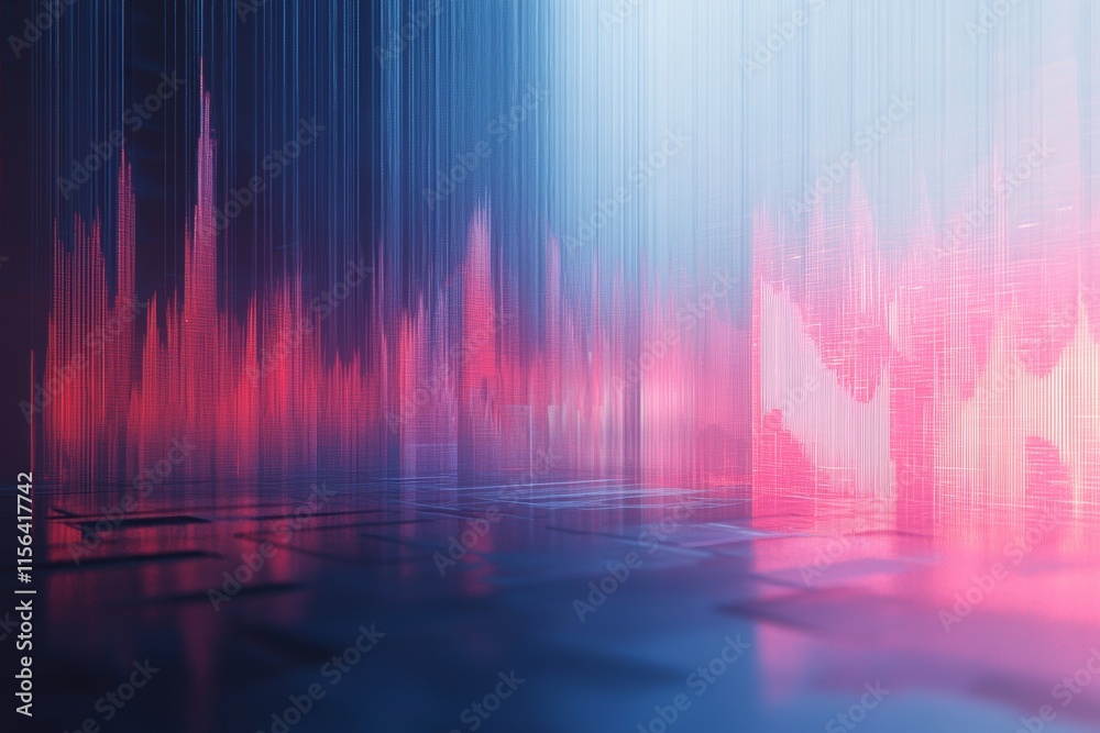 A vibrant abstract digital landscape featuring neon colors and futuristic geometric patterns, creating a dynamic virtual environment.