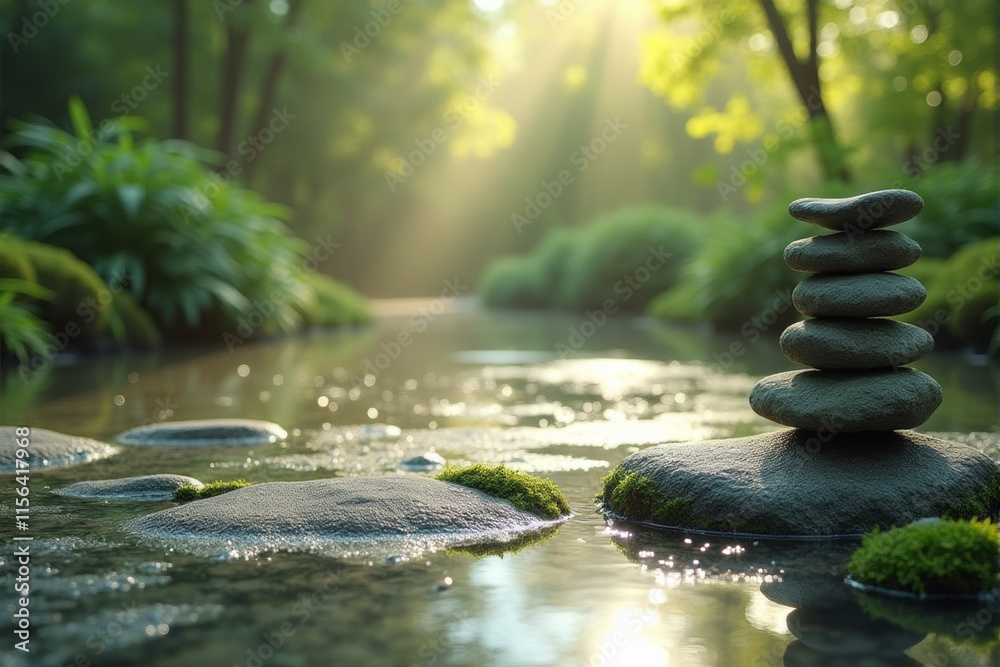 Zen garden with carefully arranged rocks and plants, radiating balance and simplicity Zen garden with carefully arranged rocks and plants, radiating balance and simplicity