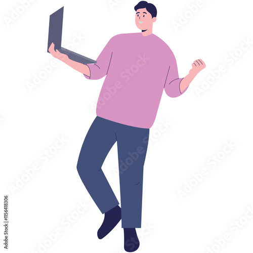 Person with Technology Devices. Business Using Digital Technology. Flat Cartoon Vector Illustration