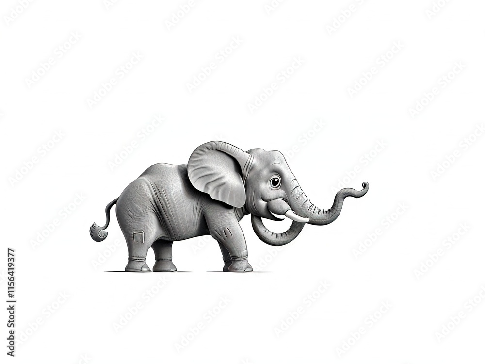 Obraz premium 3d cartoon illustration of a 3d white drawing of cute elephent isolated on white background