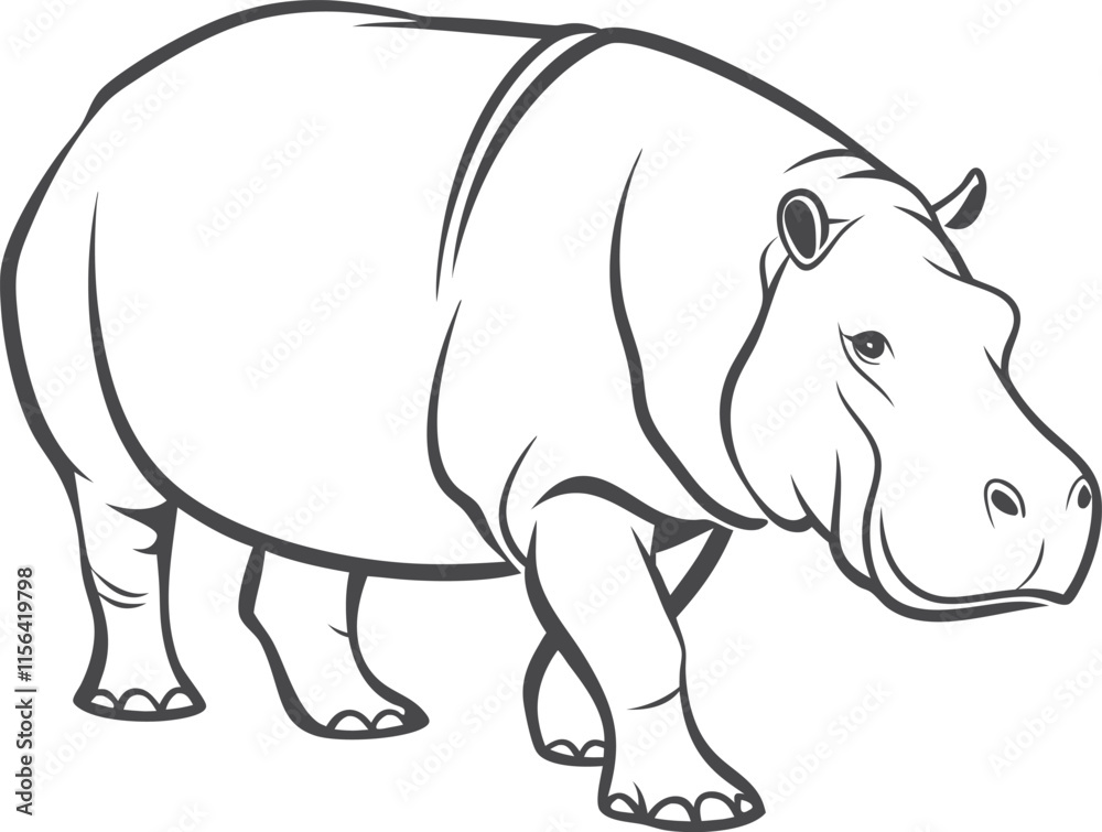 Obraz premium Hippopotamus outline vector and illustration line art design on a white background.