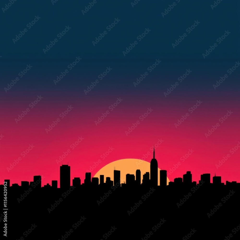 Fototapeta premium City skyline silhouette at dusk with vibrant gradient background. generative ai. skyline silhouette. cityscape illustration architecture city