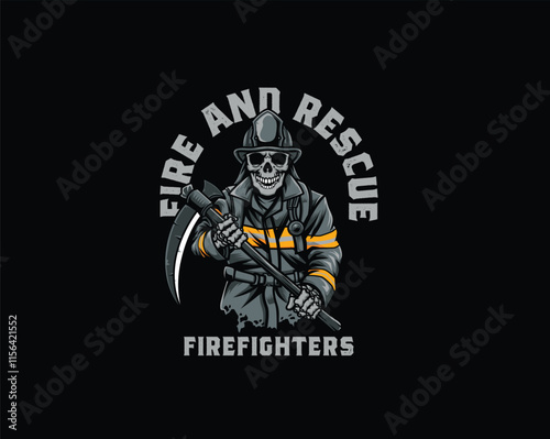 Fireman Skull fire and rescuse illustration