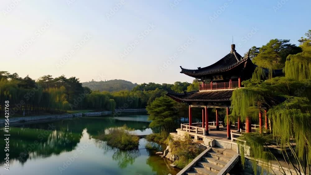 Architectural landscape of traditional Chinese pavilion. Generative ai Architectural landscape of traditional Chinese pavilion. Generative ai
