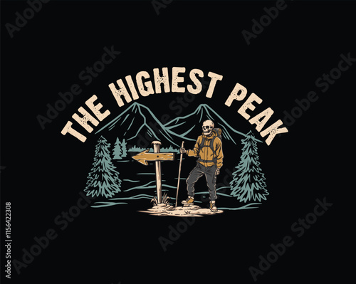 the higest peak Skeleton hiking illustration