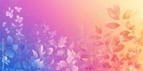 A colorful background with a bunch of leaves. The leaves are in different colors and sizes. The background is a mix of blue, pink, and yellow