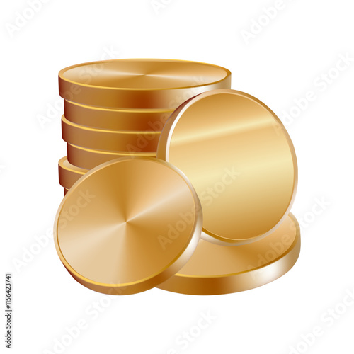 Coin stack, gold medal 3d drop. Money fall emoji, casino pile mountain of euro cents. Old golden cent rate icon. Vector render of lucky loan cash. US dollar penny gui reward. Floating game stock grow