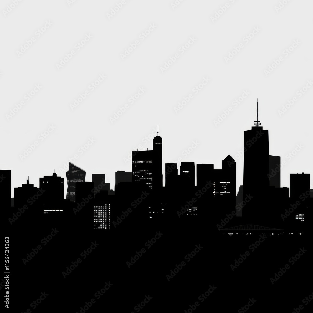 Naklejka premium Modern city skyline black and white city silhouette city. skyline silhouette. cityscape illustration architecture city 