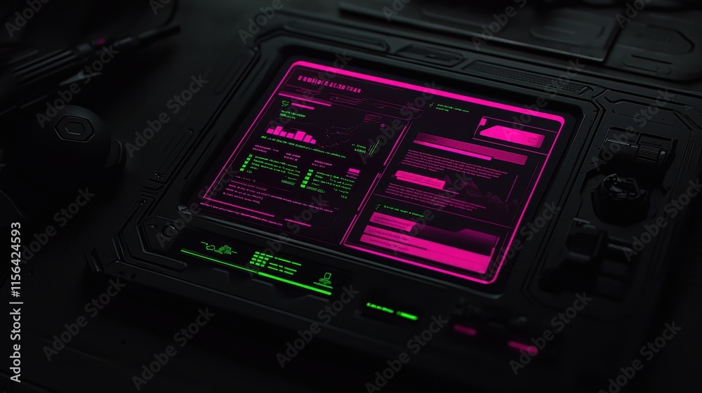 Futuristic Data Dashboard with Neon Colors and High-Tech Interface