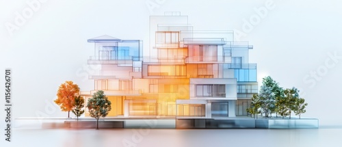 Modern Architectural Design  Apartment Building Sketch  3D Rendering