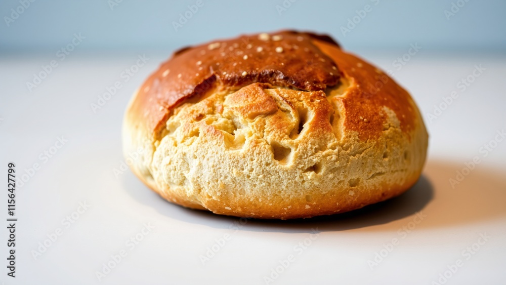 Freshly Baked Round Artisan Bread on a White Surface Freshly Baked Round Artisan Bread on a White Surface