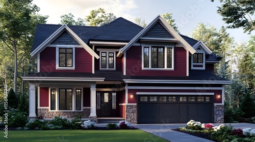 Stunning Red Two-Story House Design