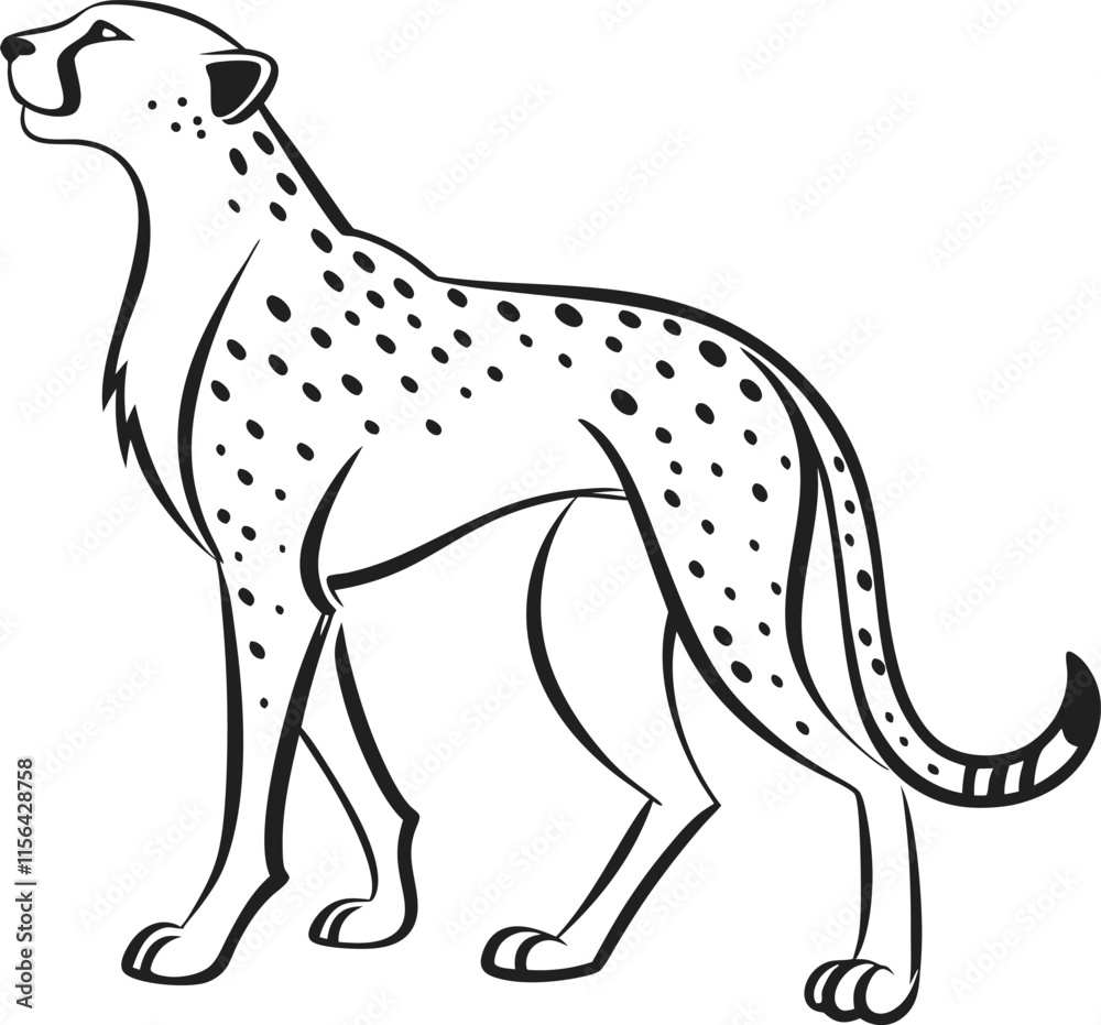 Fototapeta premium Cheetah outline vector and straightforward illustration line art design on a white background.