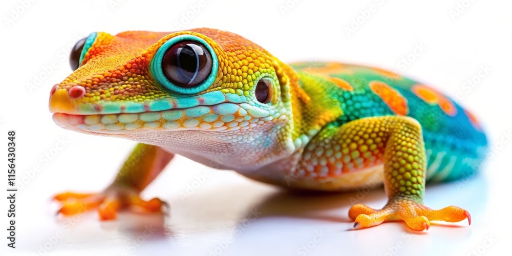 Obraz premium Gecko Worm's Eye View: Close-Up Reptile Photography, White Background, Isolated Lizard