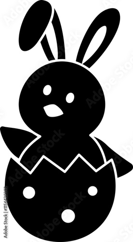 Easter chick icon.
Isolated Easter chick sitting in an eggshell silhouette. 
Transparent background.