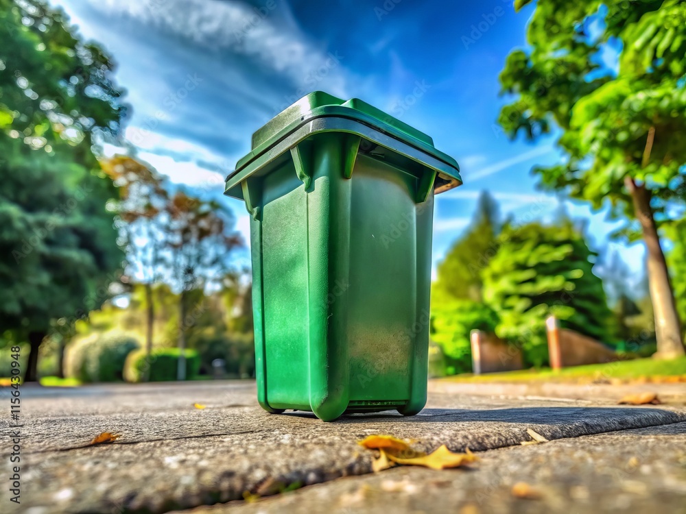 Green Plastic Recycling Bin Worm's Eye View - Detailed Closeup Photo Green Plastic Recycling Bin Worm's Eye View - Detailed Closeup Photo