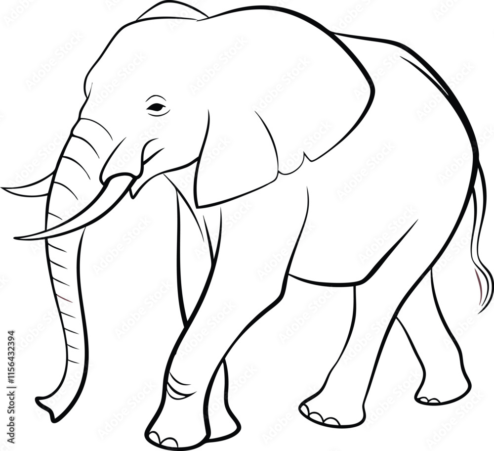 Fototapeta premium An elephant outline vector and illustration line art design on a white background.