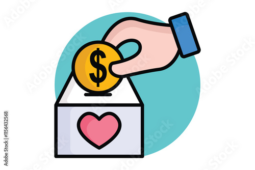 Donation icon. colored outline icon style. hand with charity box and dollar. icon related to charity. donation elements vector illustration