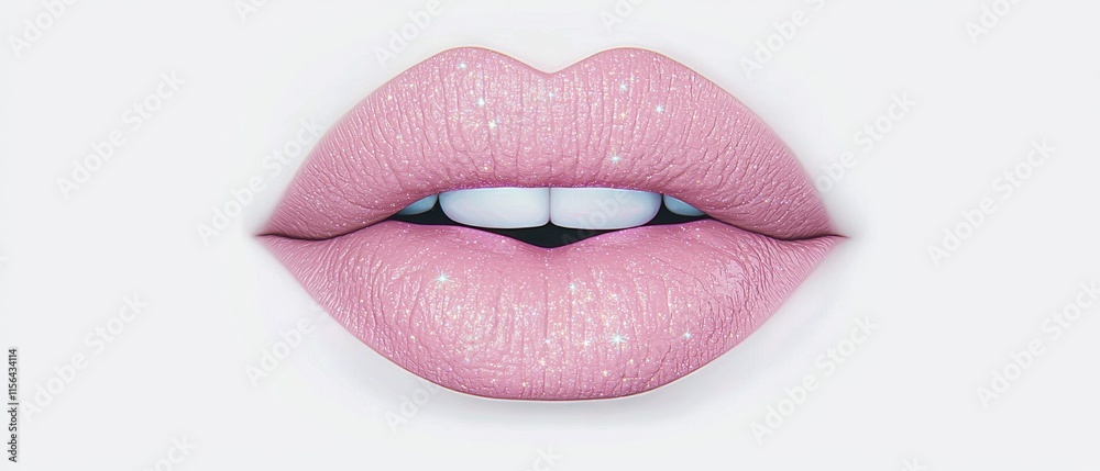 Obraz premium Sparkling Pink Lips Close up Beauty Makeup Cosmetics Glamour Shimmer Glimmer Gloss