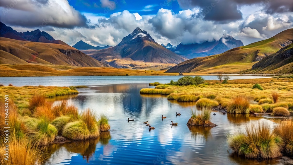 Obraz premium Puna Lagoon Ecuador: Wildlife Photography - Birds, Landscapes, Andean Ecosystem