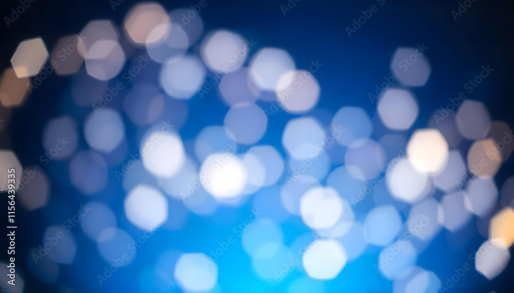 Abstract Image of Subtle Blurred Bokeh Lights on Dark Blue Background, Featuring Soft Opacity for a Delicate and Understated Look