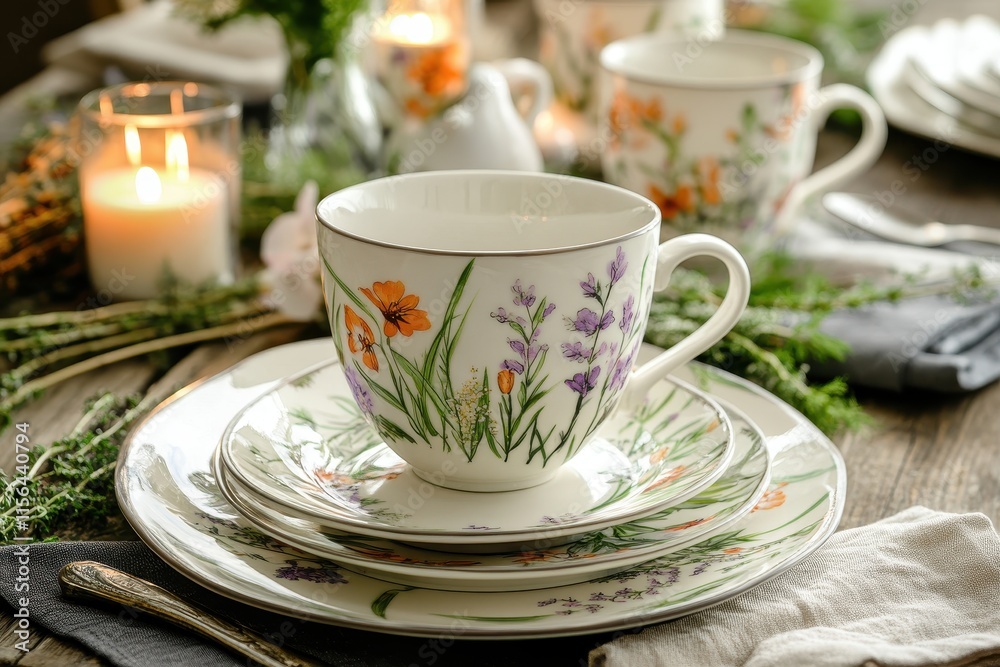 Elegant Floral Dinnerware Set with Beautiful Designs Showcasing Nature's Splendor and Cozy Candlelight Atmosphere for Dining Experiences Elegant Floral Dinnerware Set with Beautiful Designs Showcasing Nature's Splendor and Cozy Candlelight Atmosphere for Dining Experiences