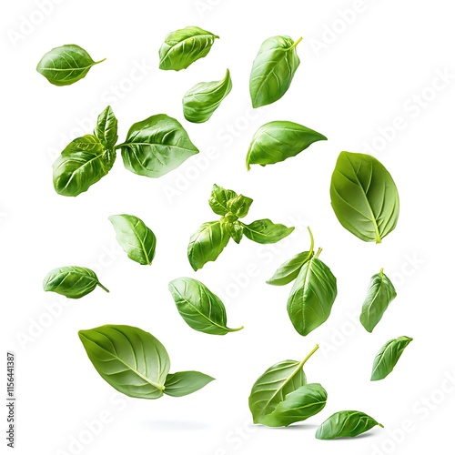 Floating fresh basil leaves natural light culinary inspiration