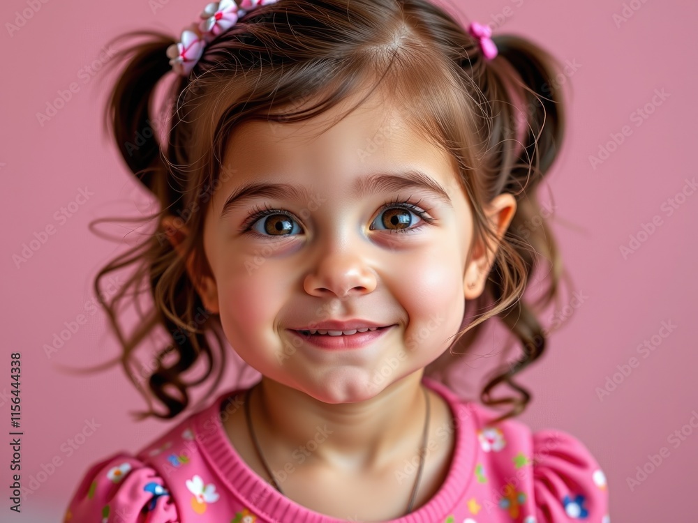 Adorable Toddler Girl Portrait Happy Child Pink Background Cute Kid Adorable Toddler Girl Portrait Happy Child Pink Background Cute Kid